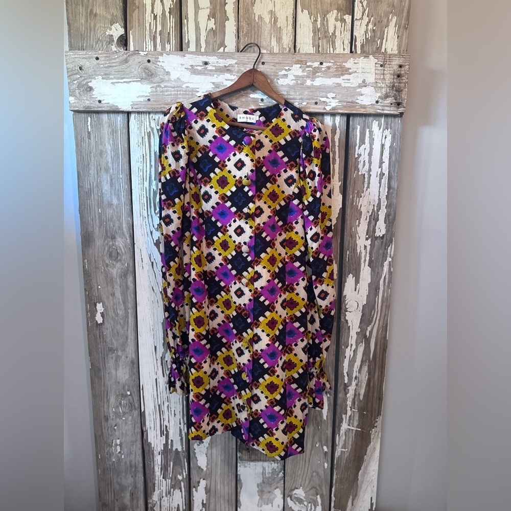 RHODE Nara Dress in Aquarelle Size Large Multicolor Geometric Pattern Button up - Picture 8 of 8
